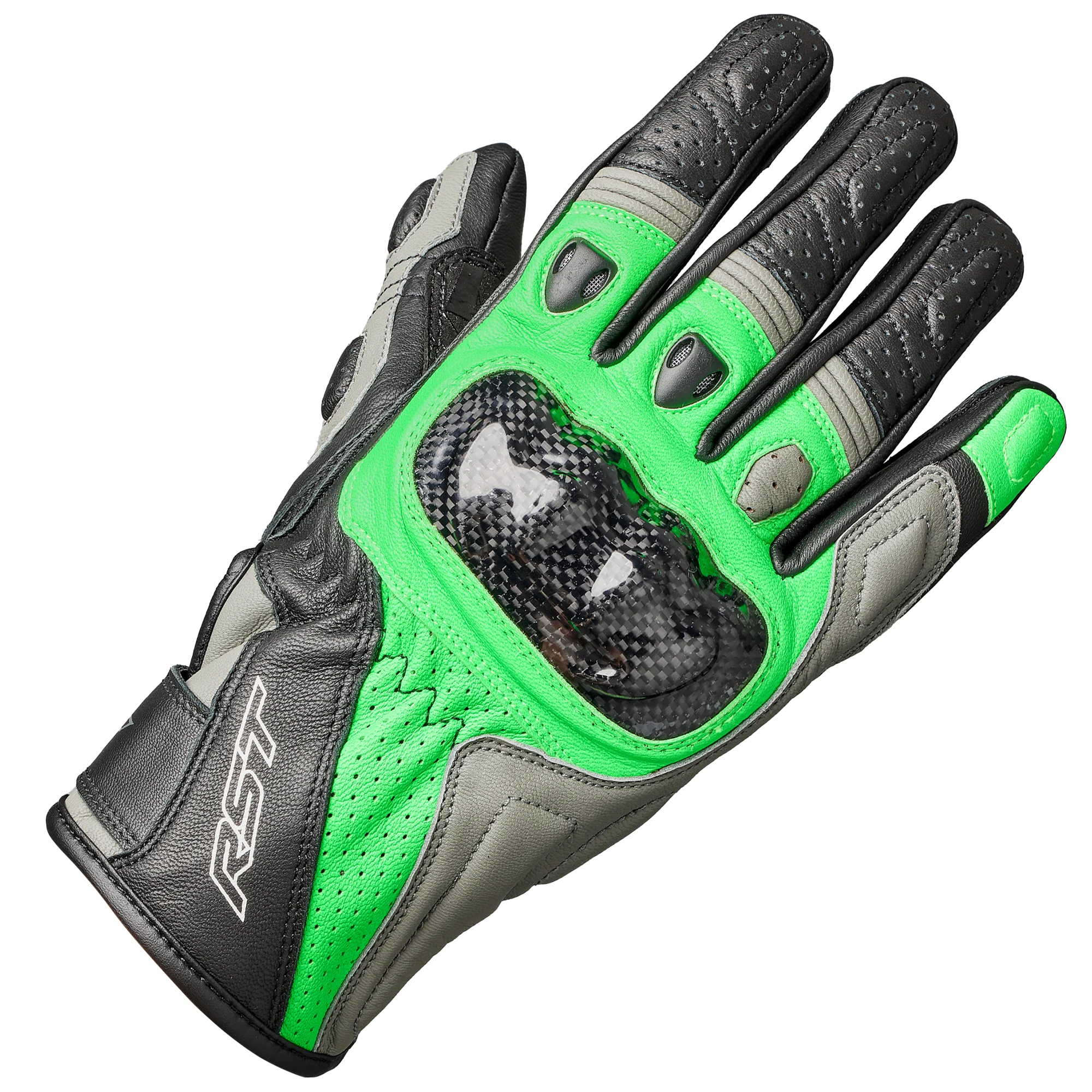 RST RST Stunt 3 CE Leather Gloves - Black / Grey / Neon Green