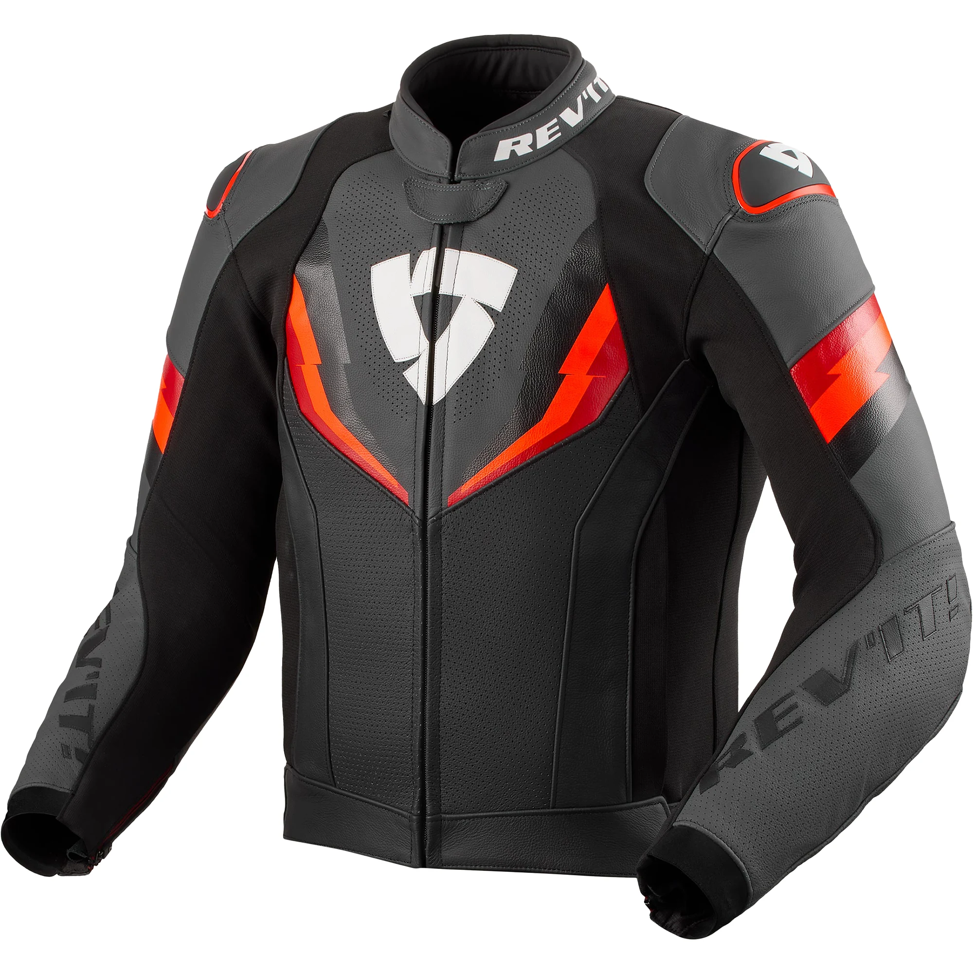 Rev'it Rev'it Quantum 3 Leather Jacket - Black / Neon Red