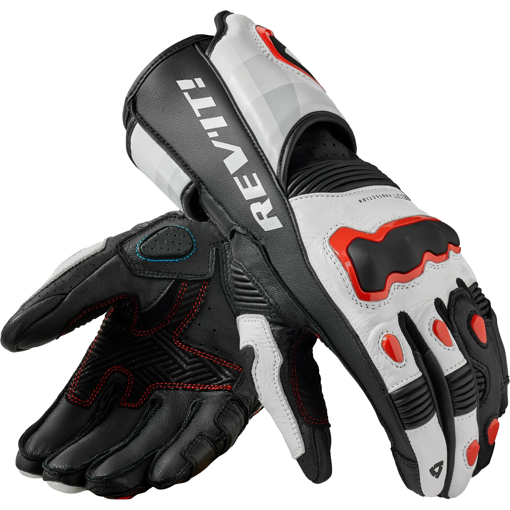 Rev'it Rev'it Quantum 3 Leather Gloves - White / Neon Red