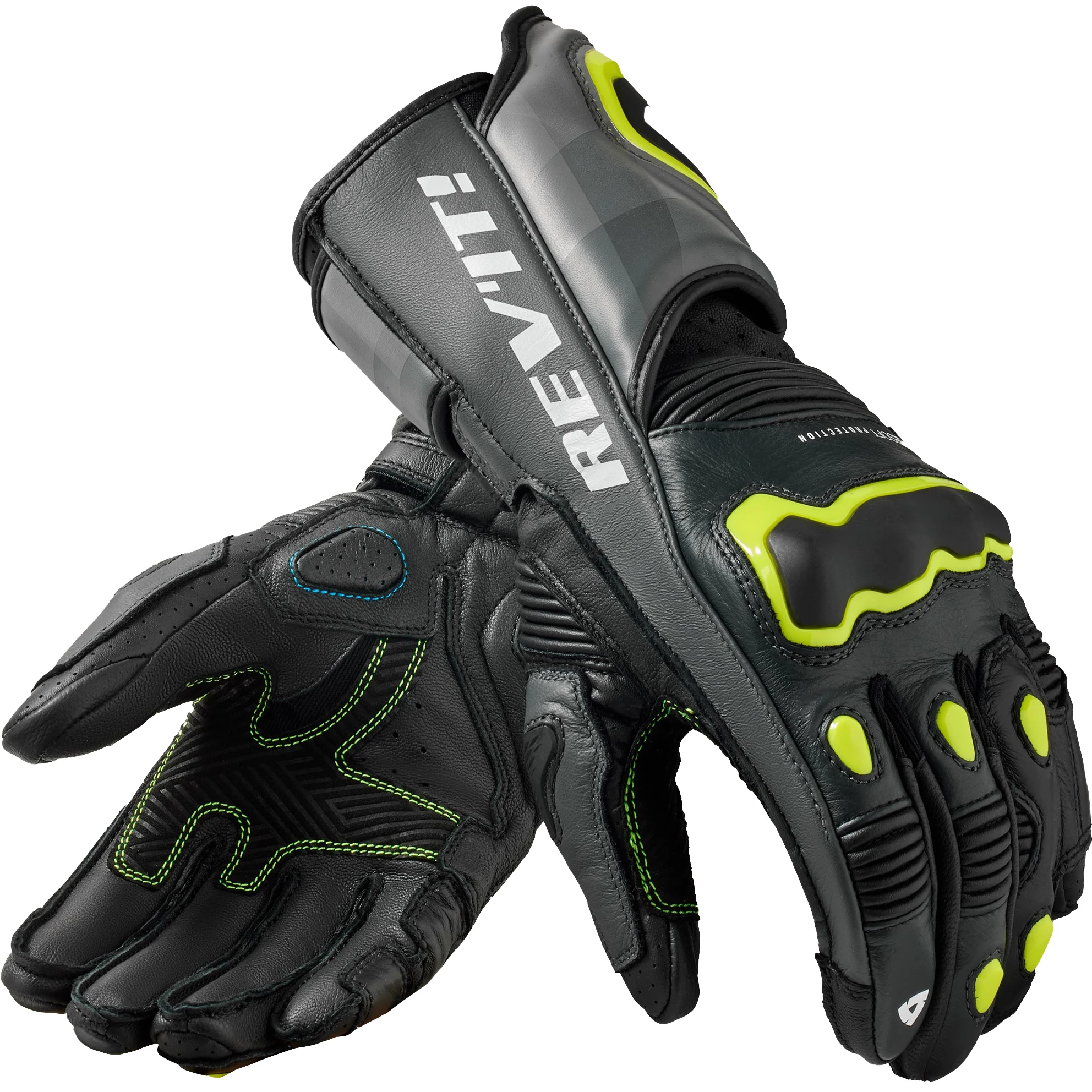 Rev'it Rev'it Quantum 3 Leather Gloves - Grey / Neon Yellow