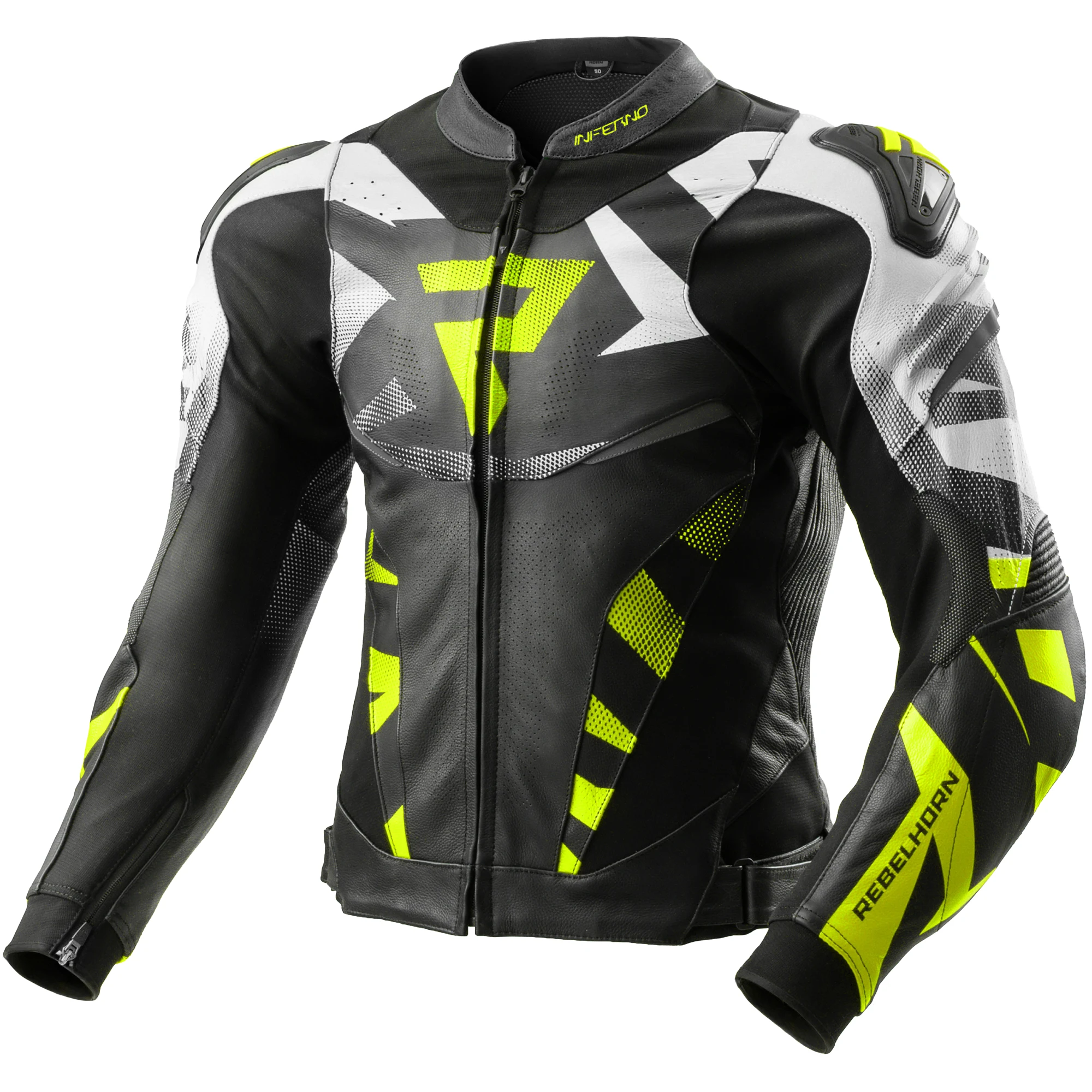 Rebelhorn Rebelhorn Inferno Leather Jacket - Black / White / Fluo Yellow