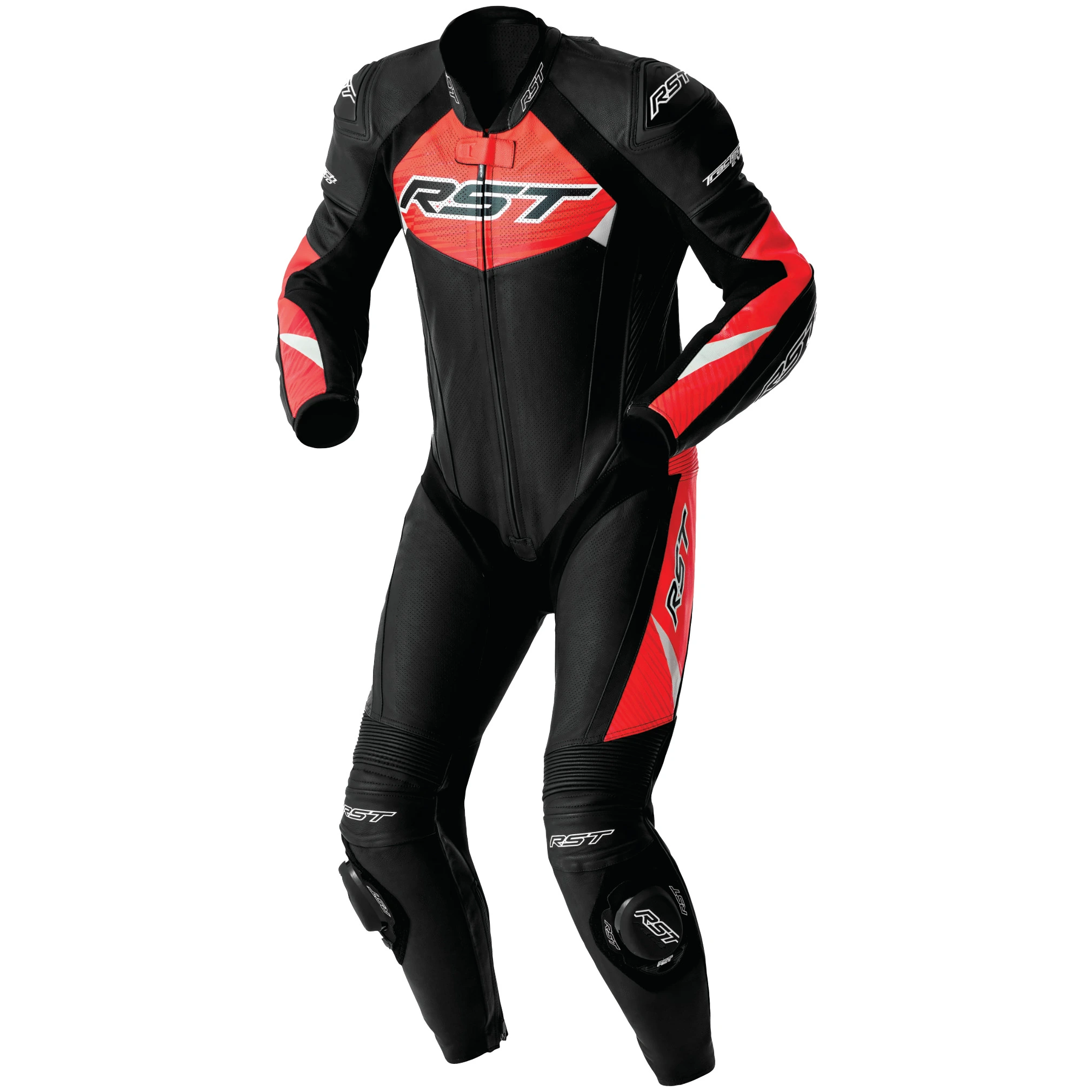 RST RST Tractech Evo D3O One Piece Leather Suit - Black / Flo Red