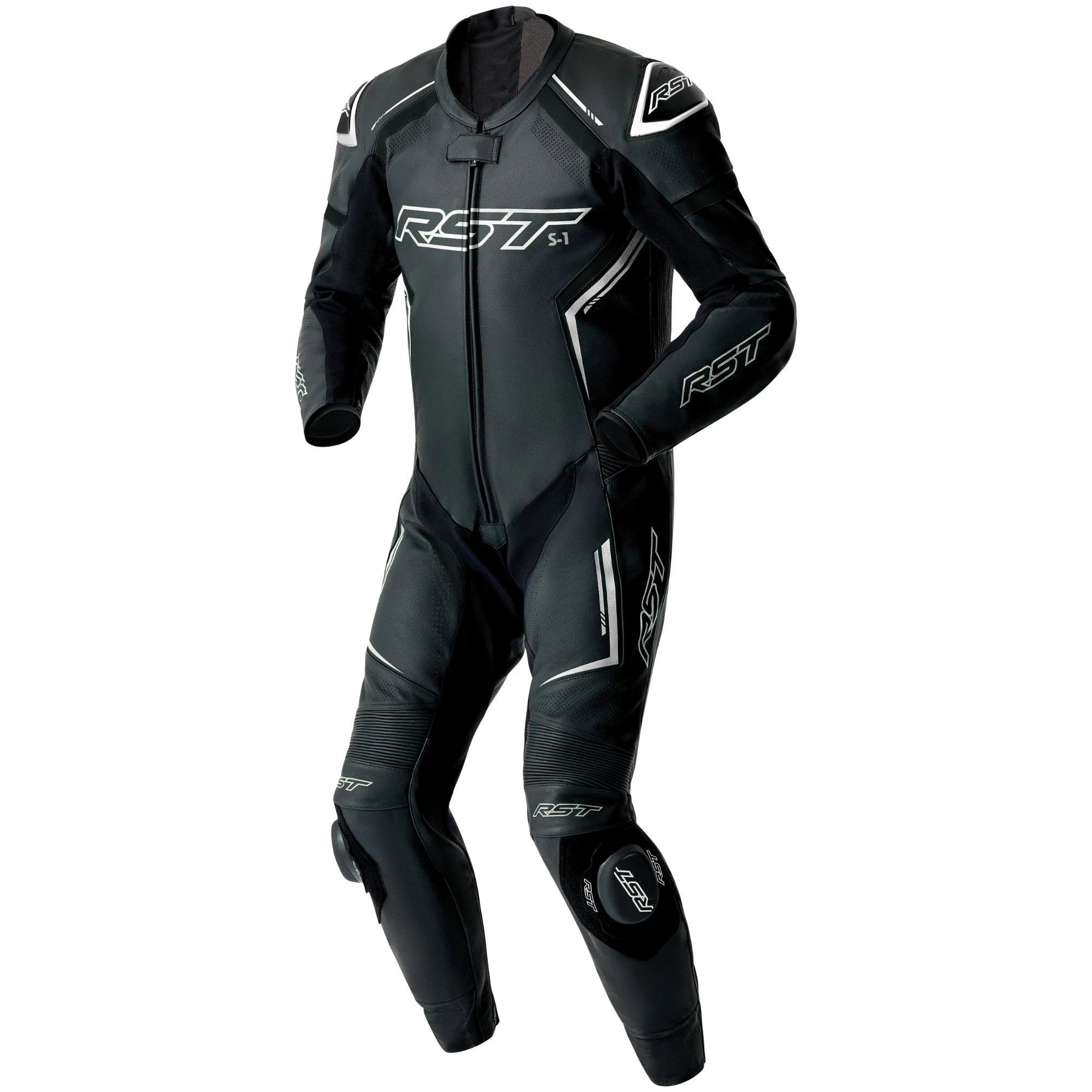 RST RST S1 D3O CE One Piece Leather Suit - Black / Black / White