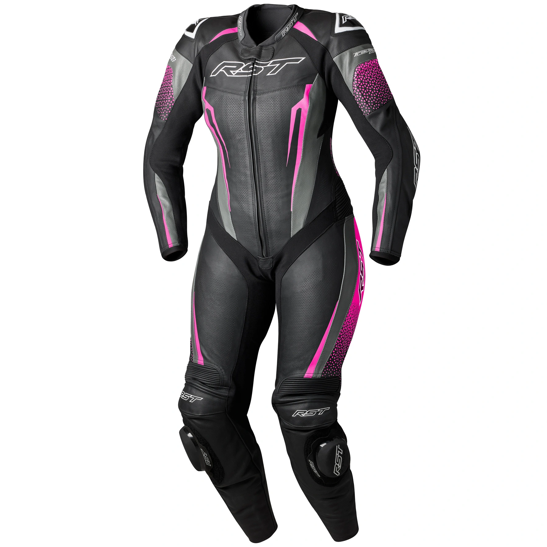 RST RST Ladies Tractech Evo D3O One Piece Leather Suit - Black / Pink