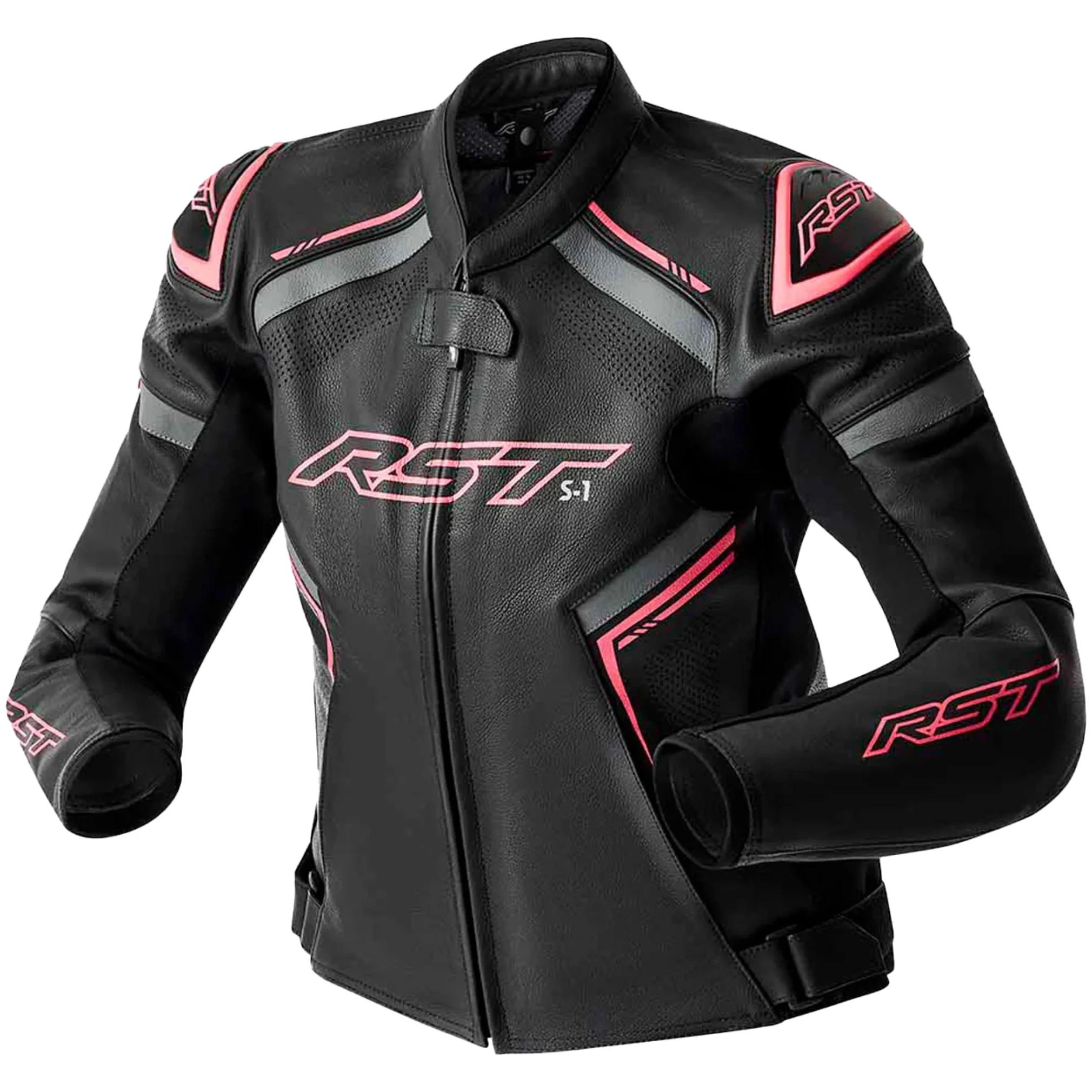 RST RST Ladies S1 D3O Leather Jacket - Black / Pink