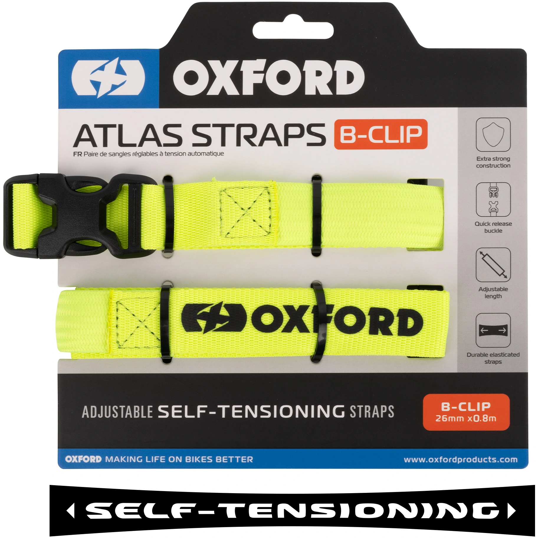 Oxford Oxford Atlas B-Clip Tension Straps - Fluo Yellow