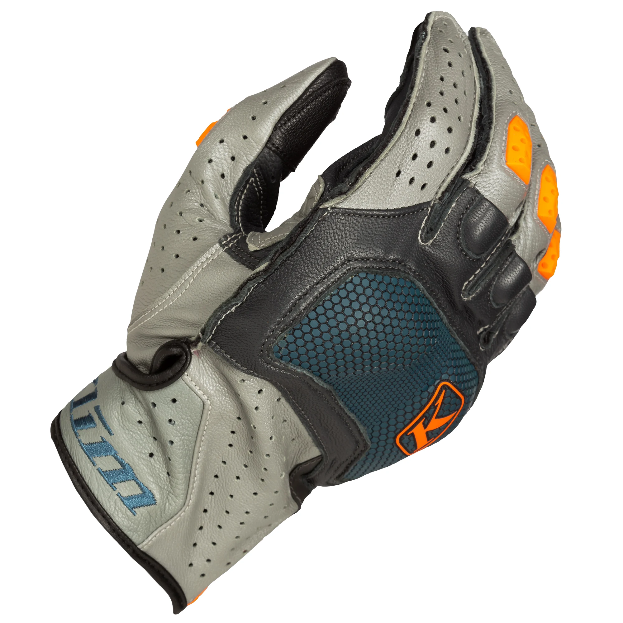Klim Klim Badlands Aero Pro V2 Short Leather Gloves - Petrol / Strike Orange