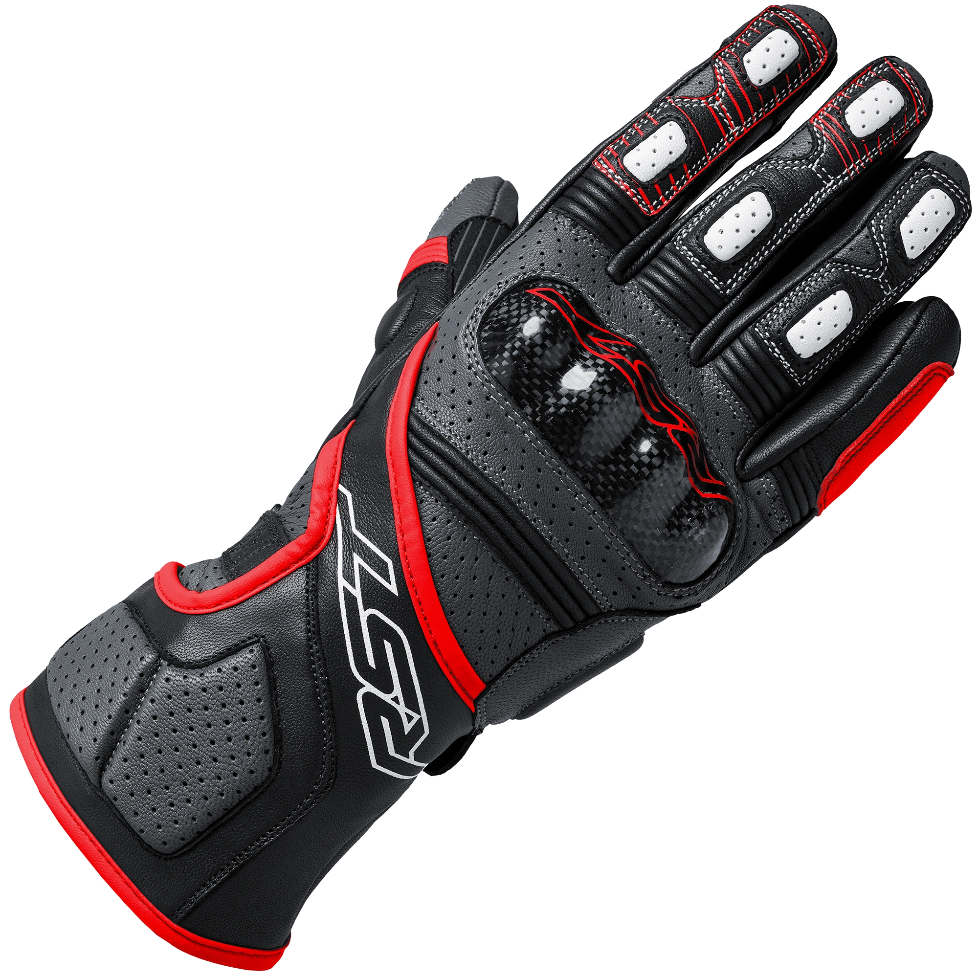 RST RST Fulcrum CE Perforated Leather Gloves - Grey / Red / Black