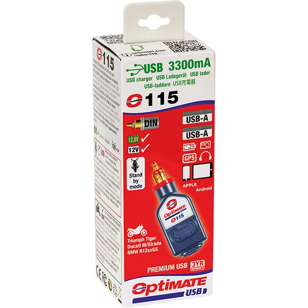 TecMate Tecmate Optimate USB-A Dual Charger 3300mA - DIN connection